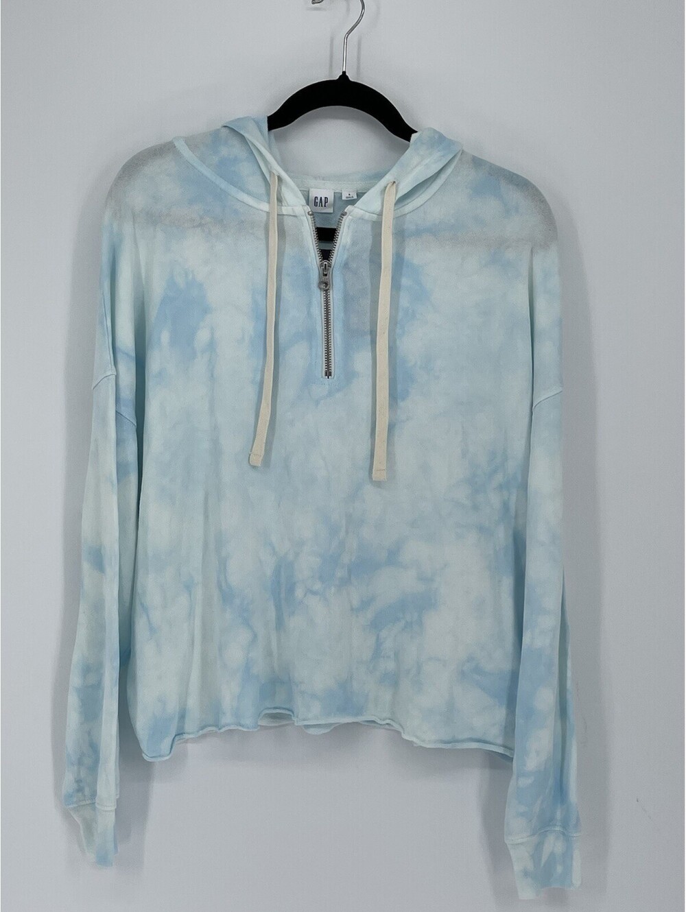 Gap Blue Tie Dye Hooded Half Zip Pullover Sweatshirt Women Small Ethereal Clouds